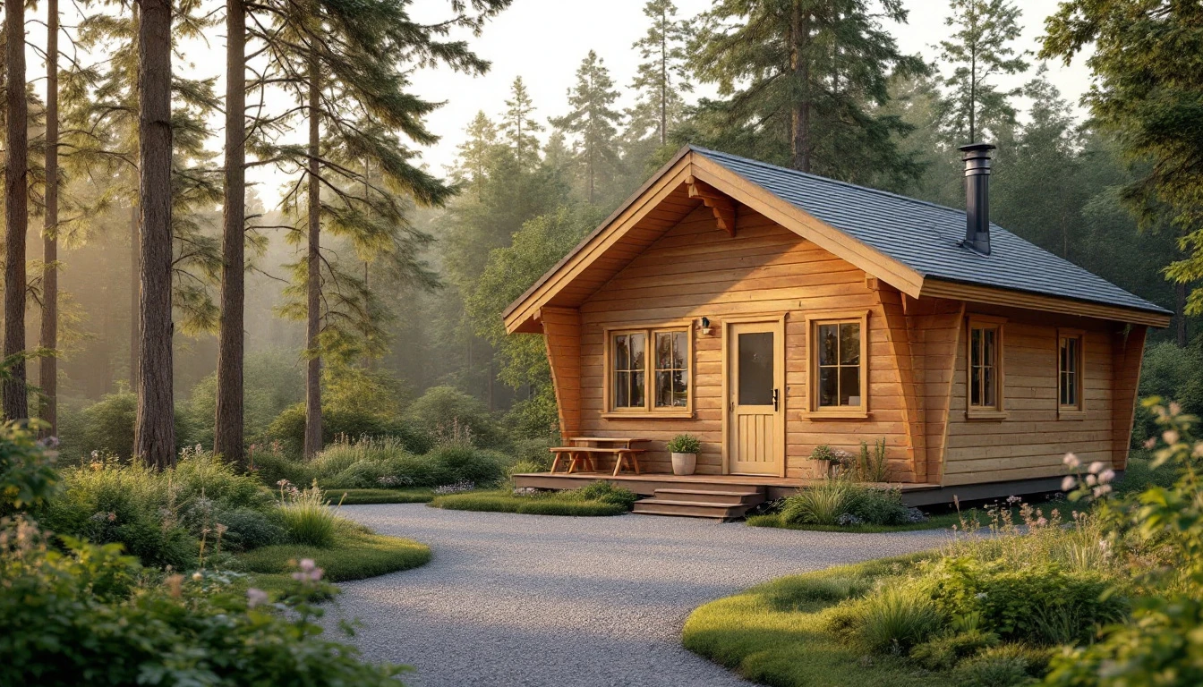 Un chalet en bois en kit habitable, monté dans une forêt