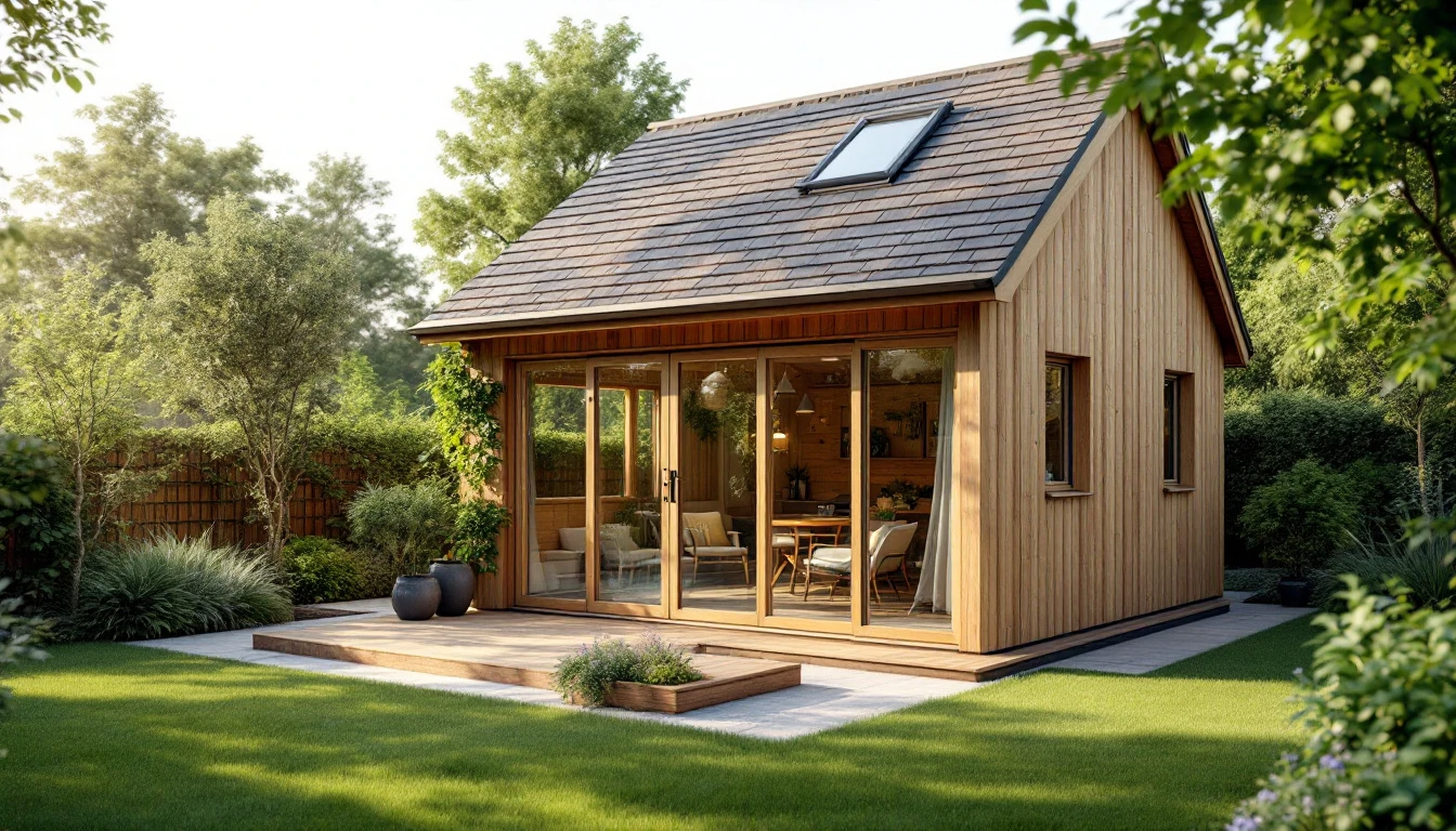 Une extensions de maison bois en kit avec petite terrasse et velux