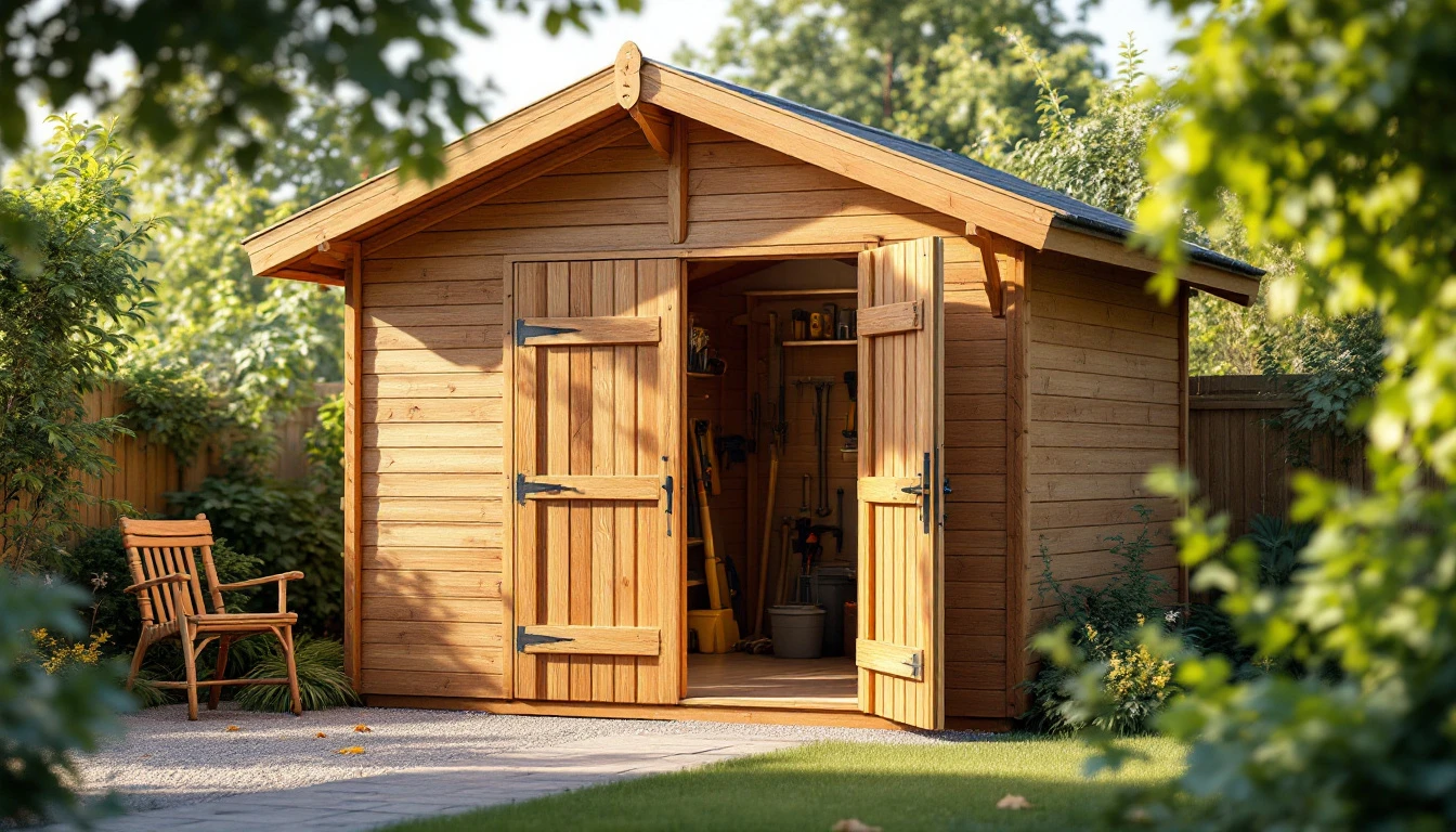 Un garage bois en kit dans un jardin