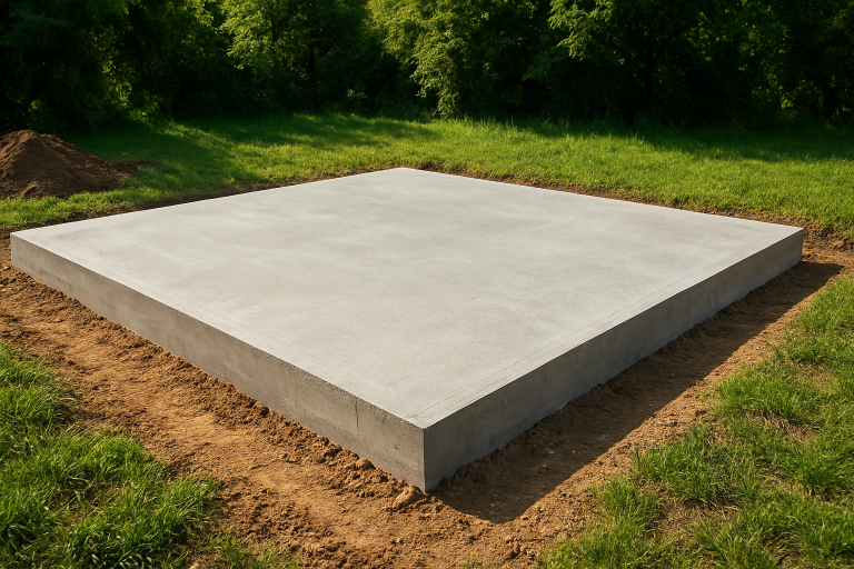 Dalle en béton armé pour tiny house de 3,5 tonnes avec système de fondation adapté