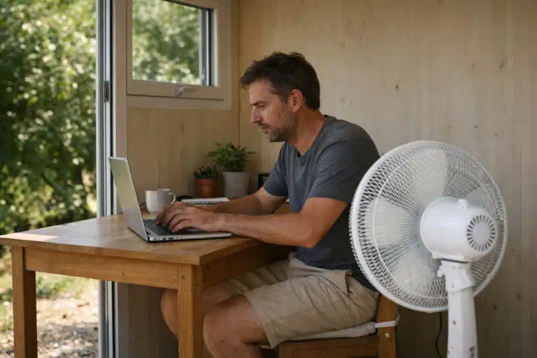 Studio de jardin moderne utilisé en été avec ventilation naturelle et protection solaire adaptée